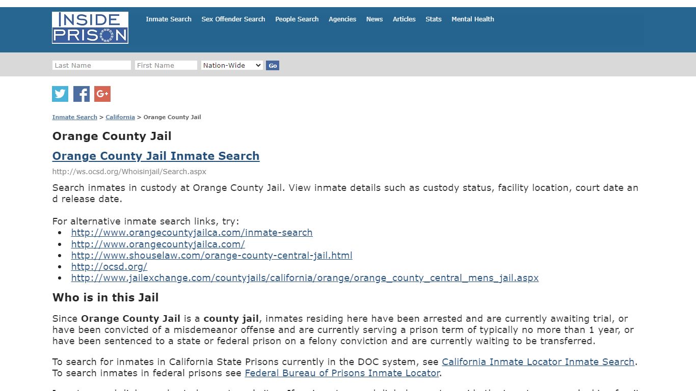 Orange County Jail - California - Inmate Search - Inside Prison